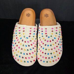 NIB The SakBolinas Beaded Crochet Mules Women's 10